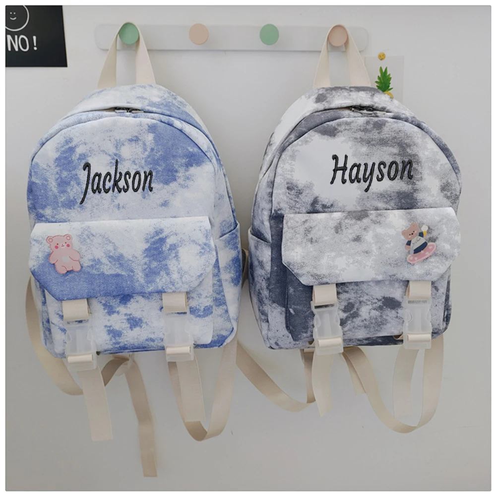 

Simple Tie Dyed Little Girl Backpack Customized Name Women's Fresh Academy Style Backpack Daily Leisure Travel Small Backpack