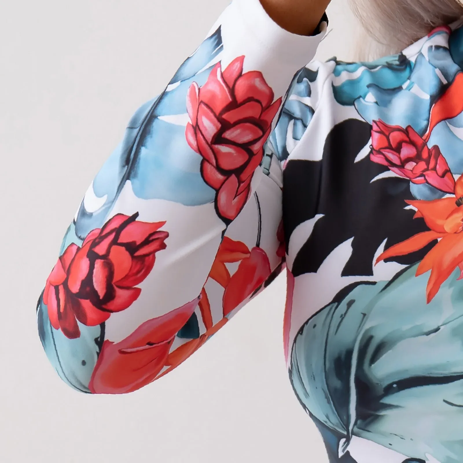 الصيف البيكينيات السيدات أزياء الأزرق والأبيض الخزف ورقة مطبوعة كم طويل أخفى Tankini سبليت عطلة ملابس السباحة