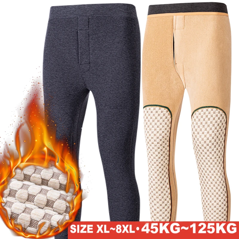 

8XL 7XL Men's Winter Warm Knee Pads Pants Thickened Fleece Keep Thermal Underwear Underpants Soft Elastic Comfortable Leggings