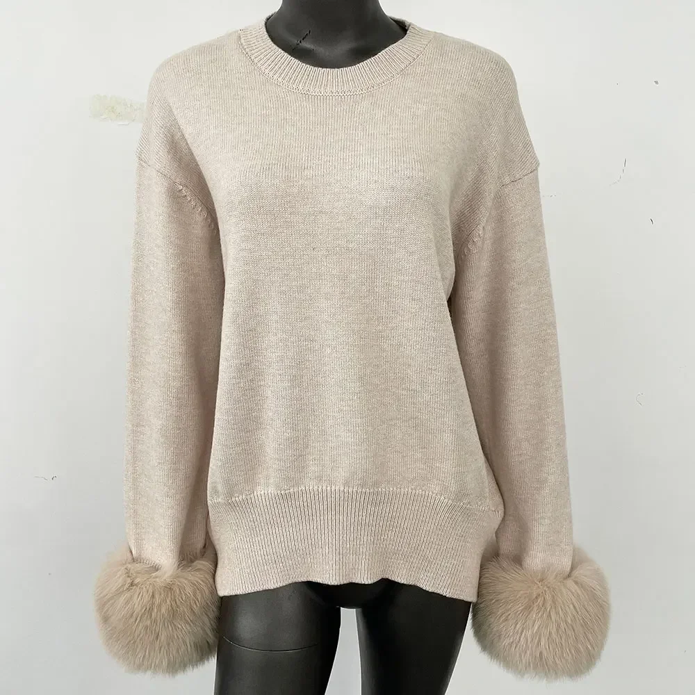 

CXFS 2024, осенне-зимние вязаные свитера со съемными рукавами из натурального лисьего меха, женские новые модные облегающие свитера