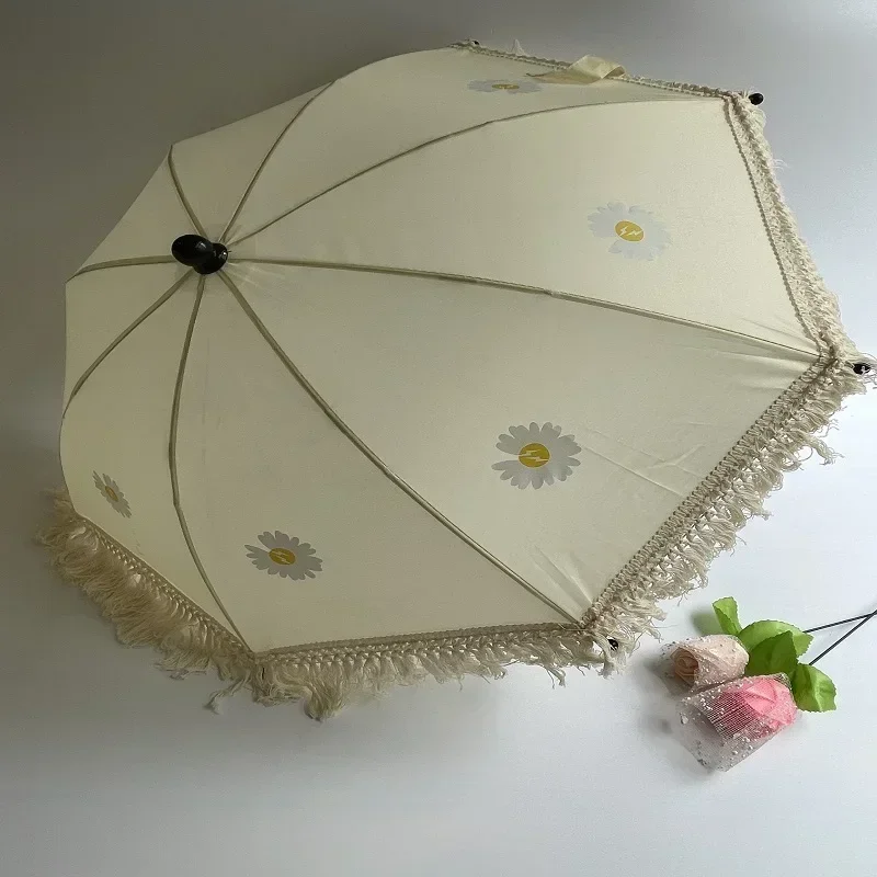 Letni parasol z ochroną UV Boho Tassel Beige Outdoor Beach Parasole przeciwsłoneczne Rekwizyty fotograficzne dla dzieci Akcesoria do wózków