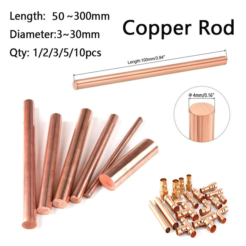 10-1pcs Coppers Rod Bar Dia 3-30mm L:50-300mm Solides Tool Metal for Various Shaft DIY Craft Model Plane Ship Cars Knife Handles