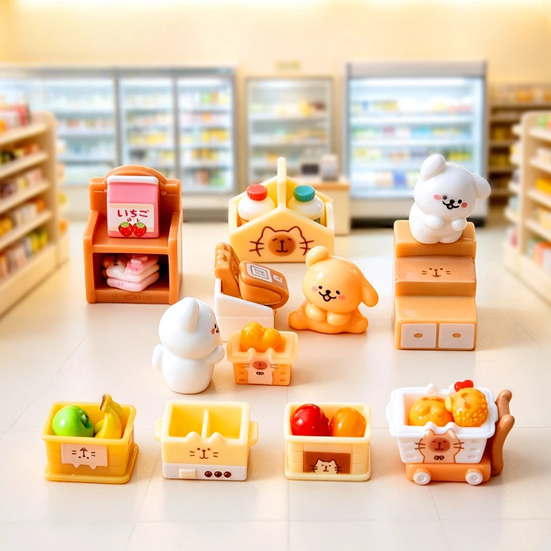 100pcs Cute Cat Grocery Store Shopping Car Basket Miniature Craft DIY Accessories for Keychain Jewelry Wholesale Dollhouse Decor