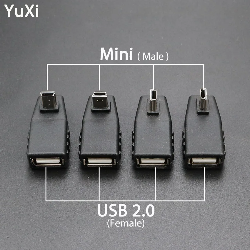 

YuXi 90 Degree New USB 2.0 Type A Female to Mini USB 5 Pin B OTG Adapter Converter Connector Charging Adapter