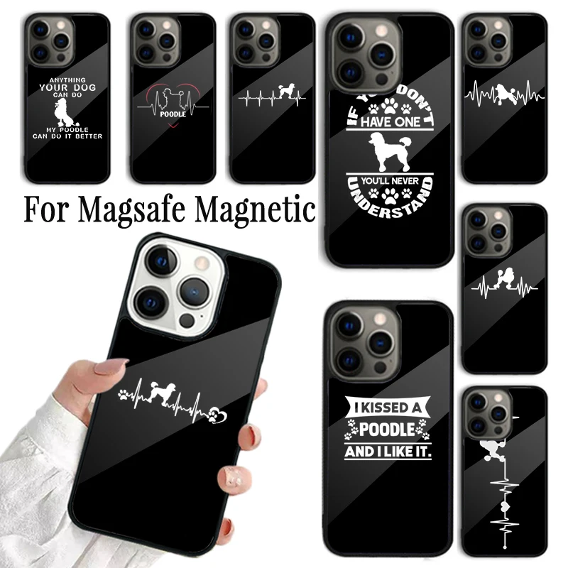 Phone Case For iPhone 16 15 14 13 12 11 Pro Max Plus Magsafe Magnetic Wireless Charging Cover Poodle Poodle Silhouette Heartbeat