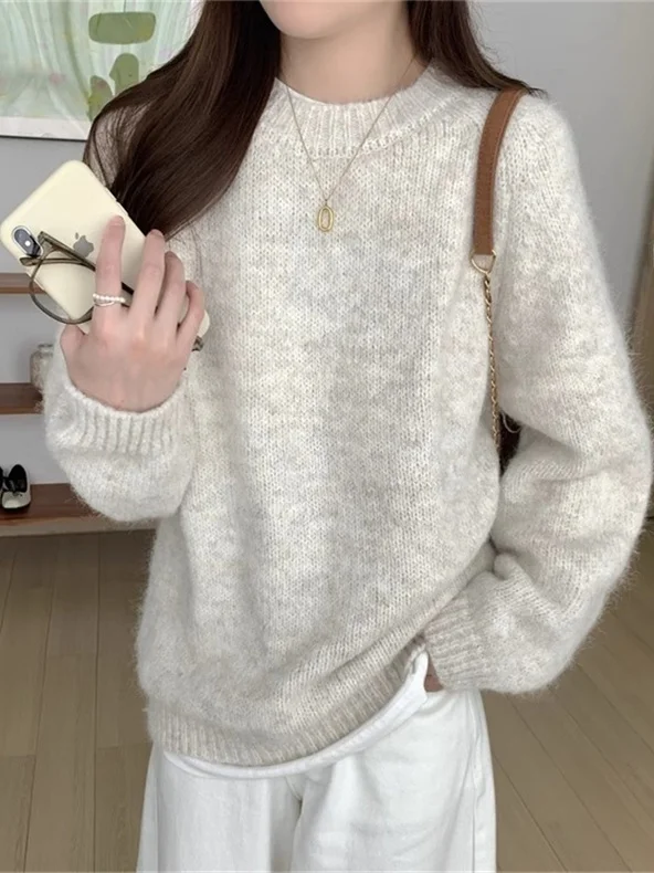 

Korean Sle Soft Knitted Long Sve Women's Sweater Warm Inner Wear Base irt Autumn Winter New Lazy Sle Pure Color Top