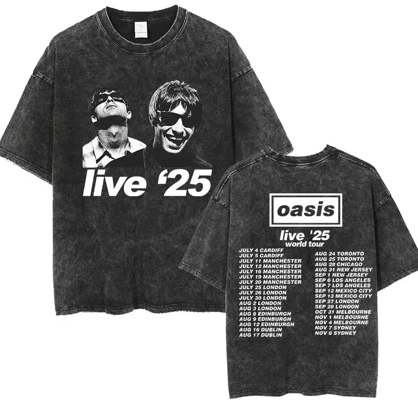 Band Rock O-Oasis 2025 Vintage Washed T Shirt Men's Women Hip-hop Fashion Short Sleeve T-shirts Casual Cotton T-shirt Streetwear
