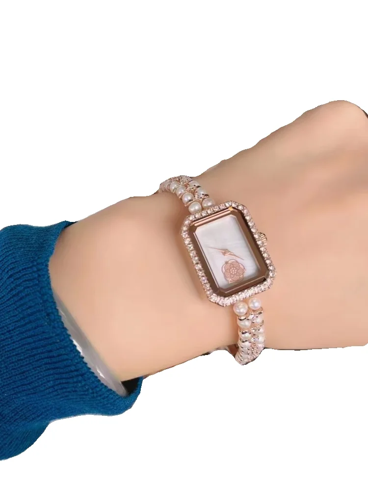 New women's watch pearl bracelet watch light luxury high-end watch inlaid rhinestones small temperament