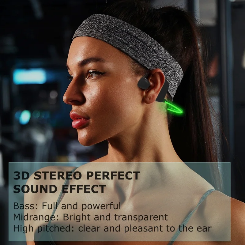 32GB Real Bone Conduction Headphones Bluetooth 5.3 Stereo Sports Headset Handsfree Call Music Earphones with Night Running Light