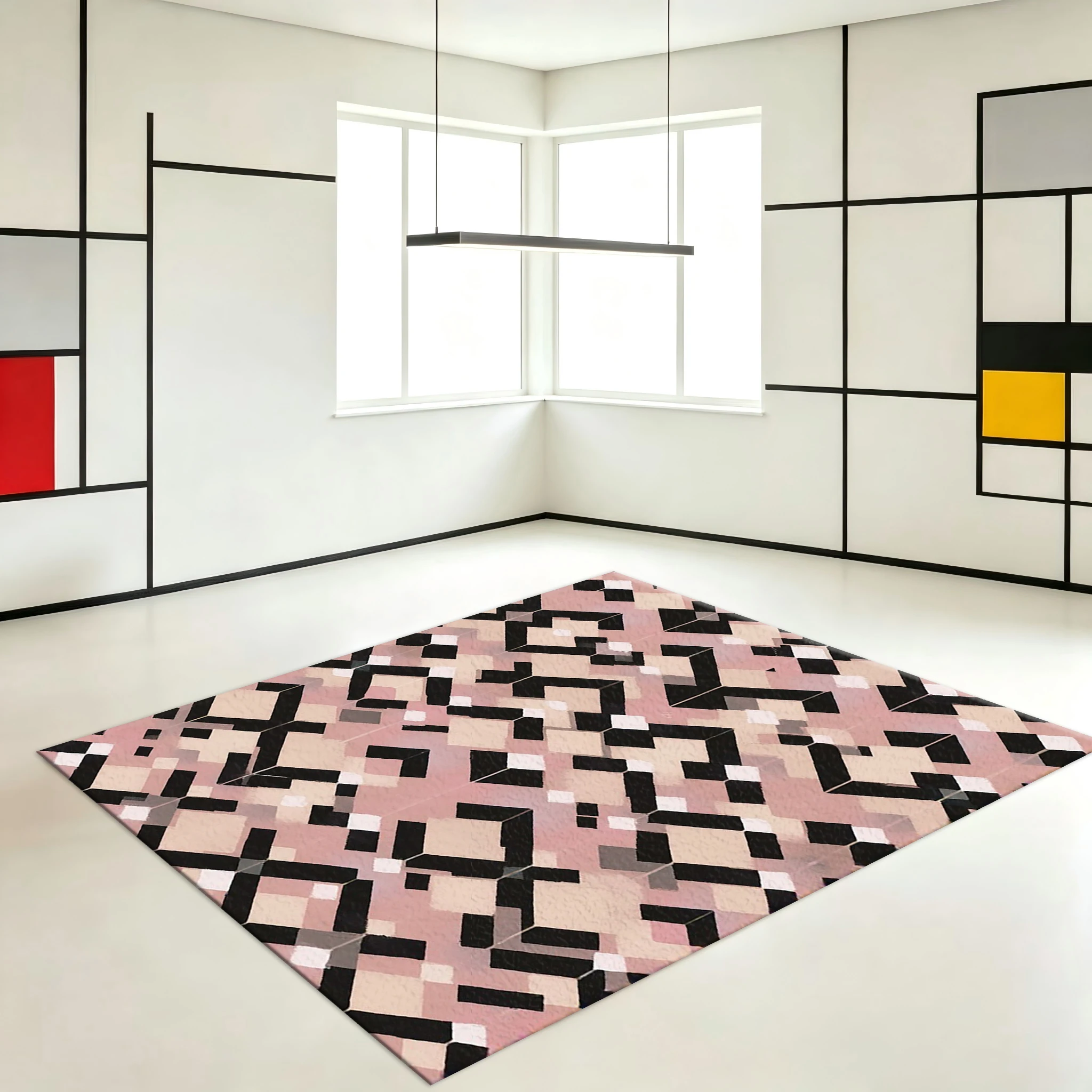 พรมปูพื้นลายเพชรเรขาคณิตสีชมพู - Printed Rug Abstract บทวิจารณ์และราคา