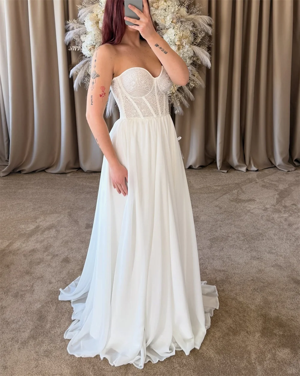 Kyoto personnalisé ivoire perlé bretelles robe de mariée côté fendu balayage Train vestidos de novia a-ligne à lacets robe de soirée 2025