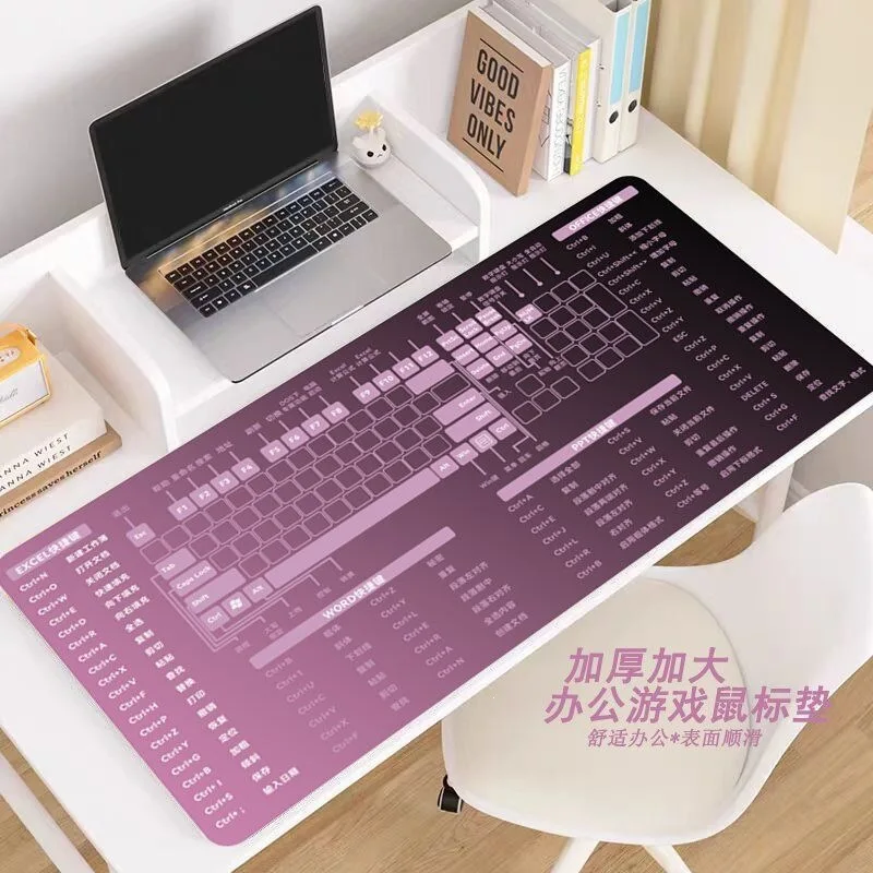 Extra Large Non Slip Gaming Mouse Pad, Thick TPE Waterproof Desk Mat with Keyboard Shortcut Print, Soft Comfortable Surface for