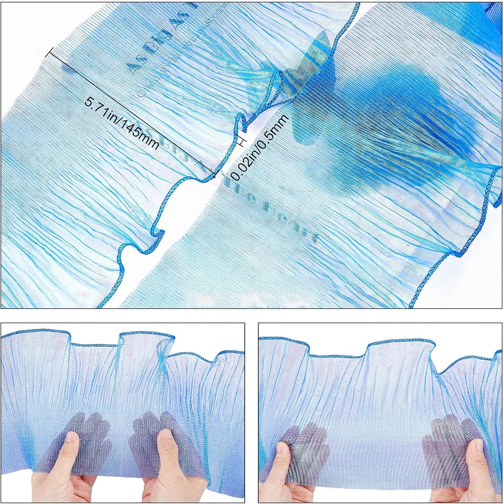1Yard Holographic Iridescent Blue Pleated Ruffle Trim, Wavy Frill Lace Edge, DIY Sewing for Costume and Party Decoration