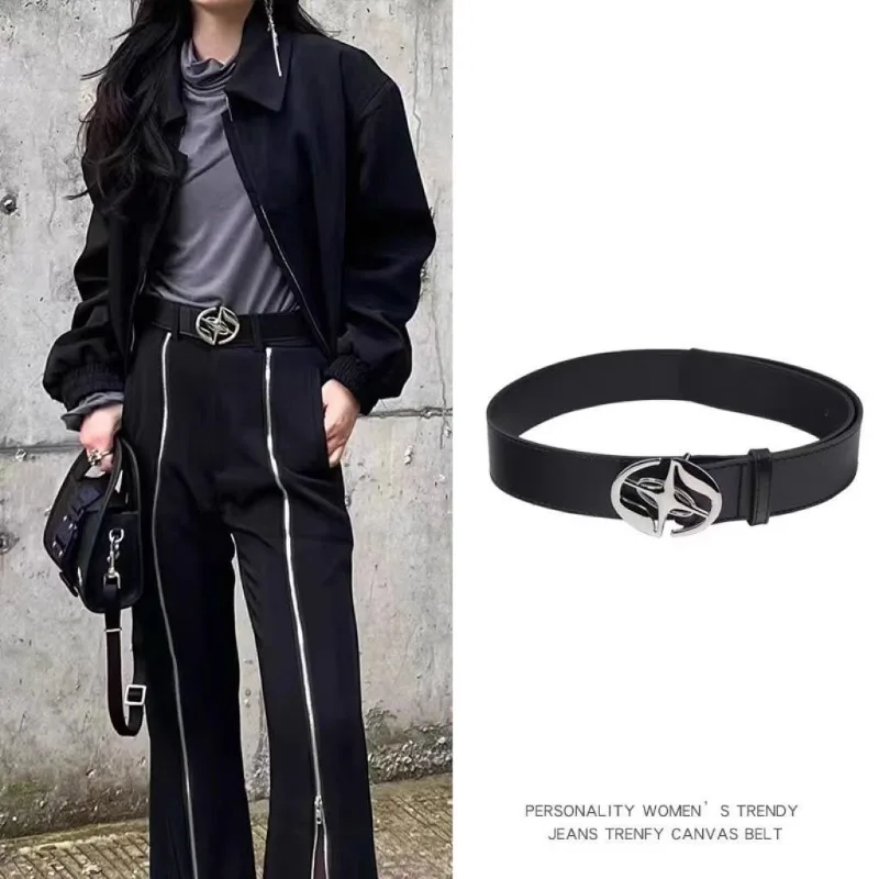 Retro Black Belt with Metal Buckle for Men, Simple and Minimalist for Women, Decorative Belt with Ins Style, Niche Pants Belt