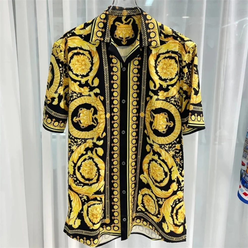 

New luxury men's short-sleeved button-down shirt, royal men's top shirt, soft silk top, men's shirt, best-selling shirt in 2025