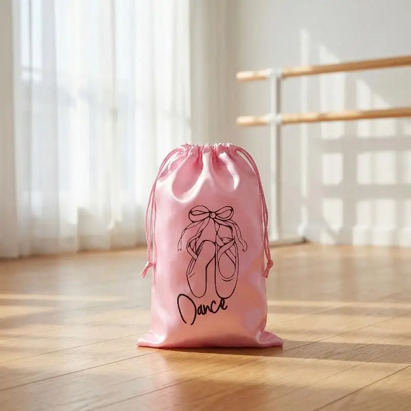 Portable Dance Shoes Storage Pouch Large Satin Organizer Handbag for Ballet Tap Shoes Backup at Dance Class School