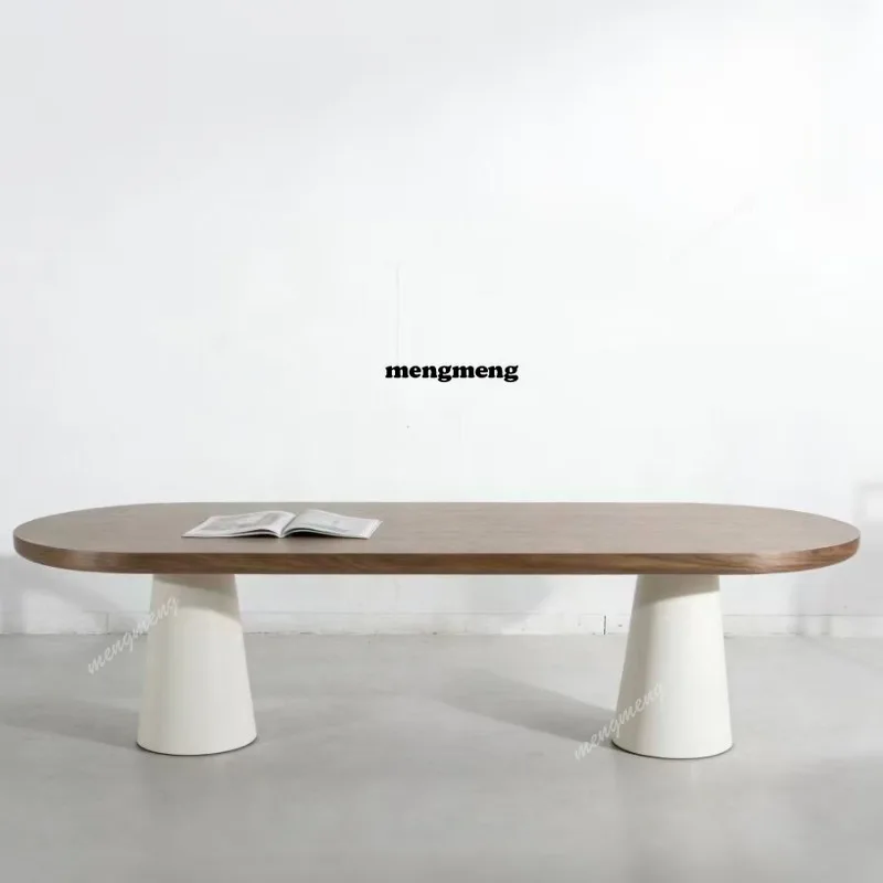 Wabi Sabi Wind Home Desk Simple Oval Long Table Negotiation Conference Table Nordic Solid Wood Dining