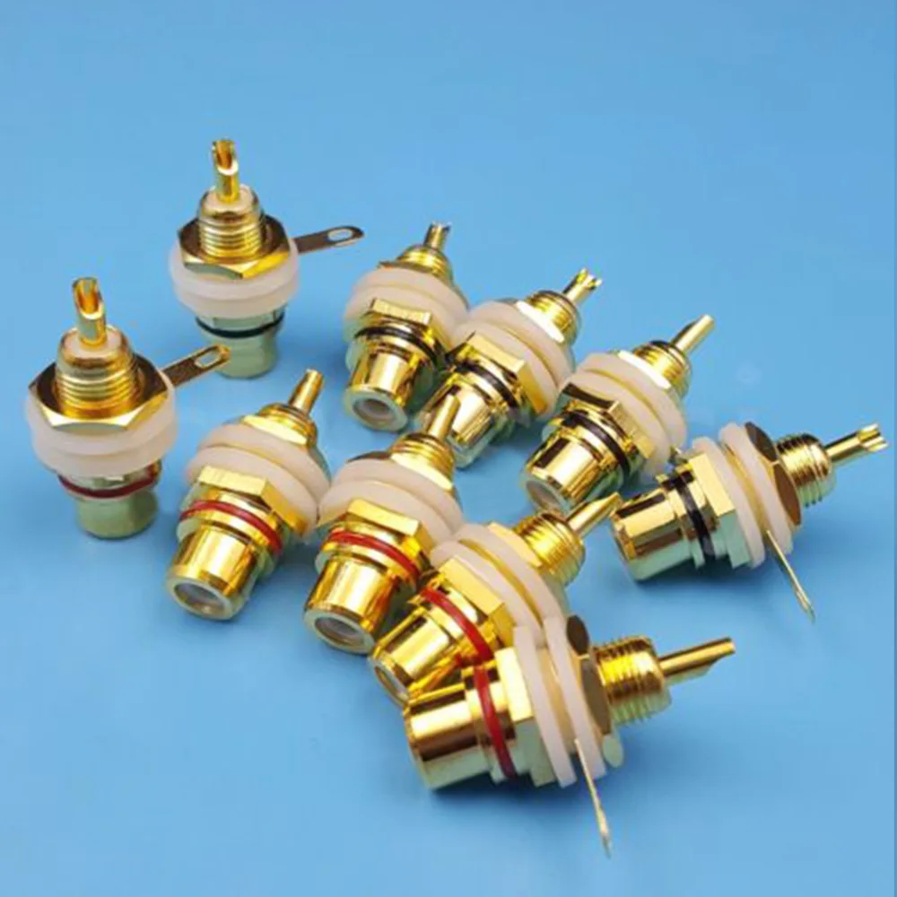 10Pcs RCA Female Jack RCA Connector Gold Plated Mount Chassis Audio Socket Plug Bulkhead With Nut Solder Cup