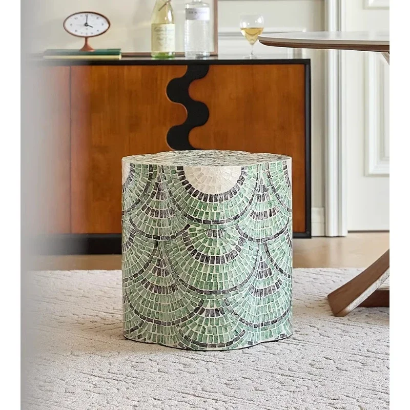 

Hand collage natural shell small side sofa side living room bedside table