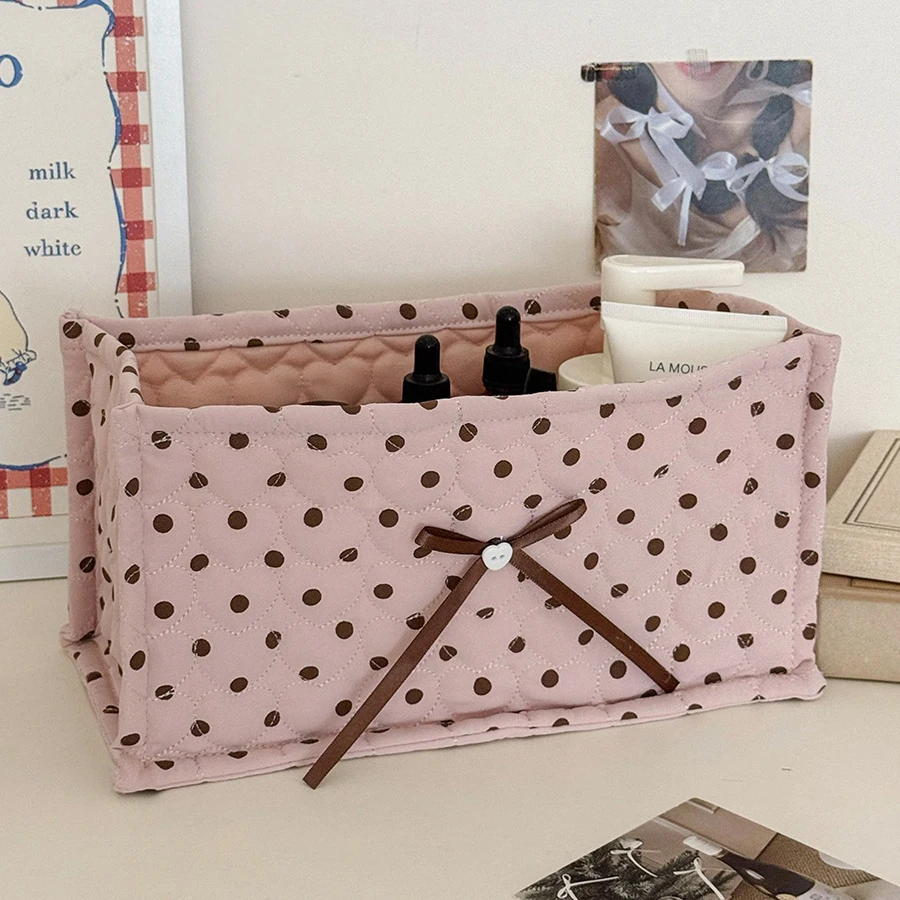 Aufbewahrungskorb mit Polka-Dots-Muster, gesteppte rechteckige Aufbewahrungsbox mit herzförmigen Polka-Dots, gesteppter Stil für den Schreibtisch – Detail 1