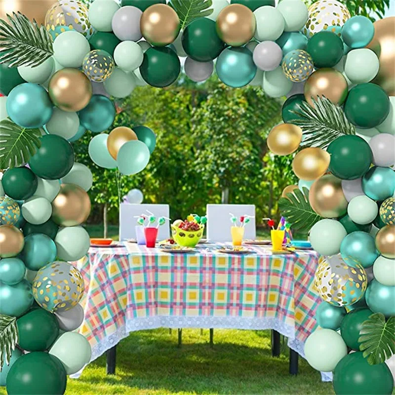 137 Pieces Jungle Dark Green Gray Maca Green Balloon Accessories Set Simulation Leaf Birthday Wedding Party Supplies