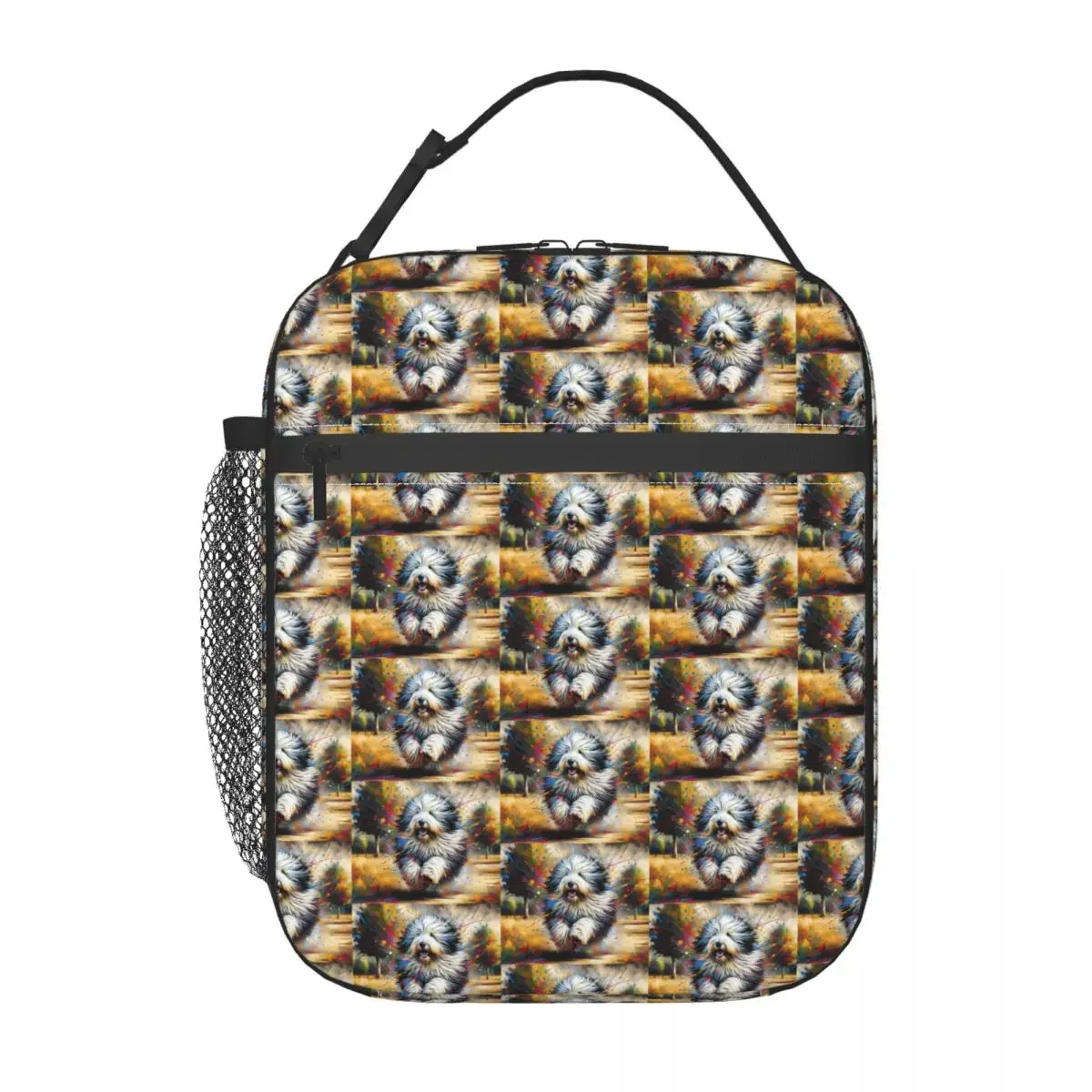 Old English Sheepdog Dog Portrait Acrylic Art Print Pet Portrait Gifts Dog Lovers Insulated Lunch Bag Food Boxes Lunch Box Tote
