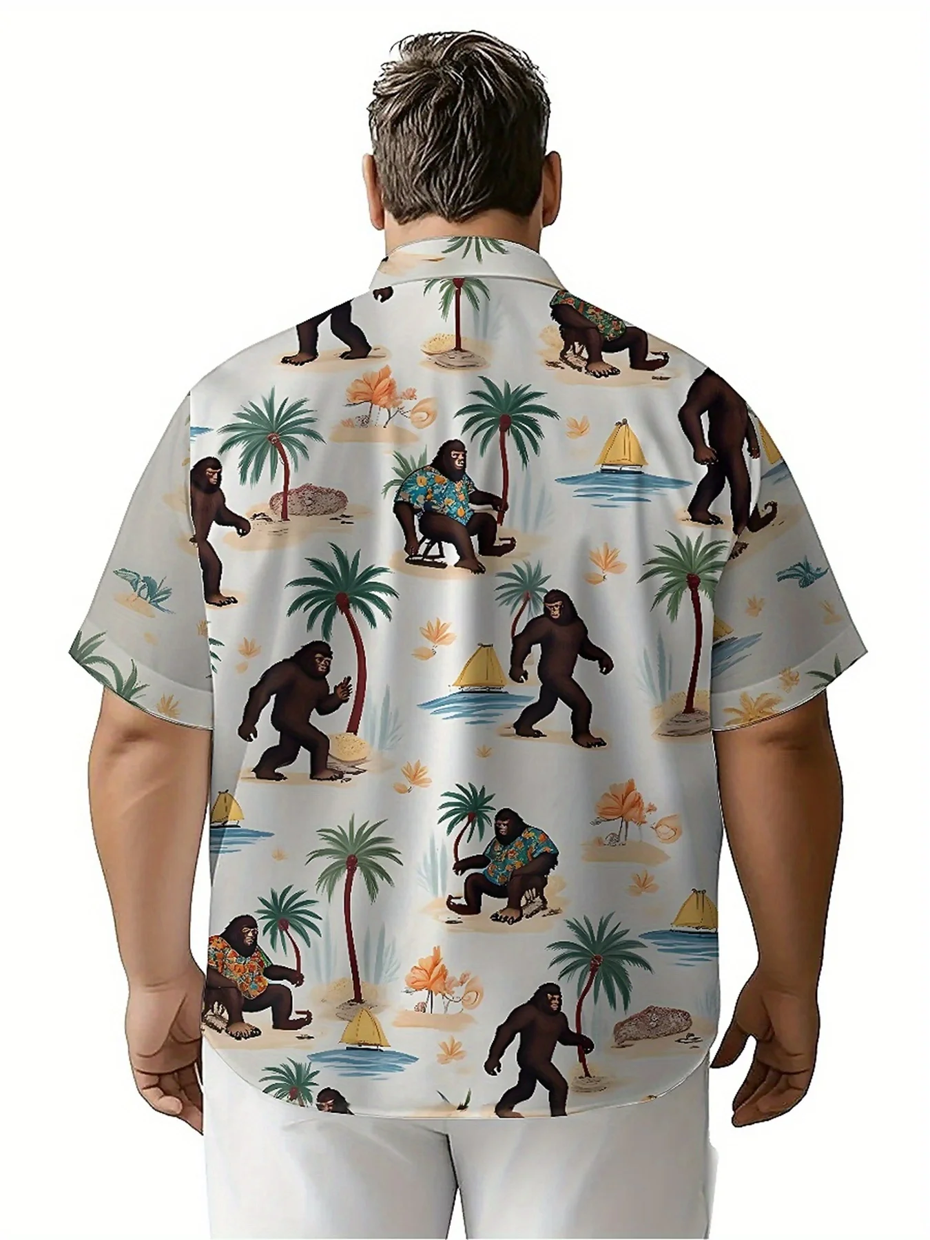 Kemeja Hawaii Ukuran Besar Pria Pola Petualangan Tropis Tema Squatch, Kemeja Aloha Uniseks, Kaus Atasan Musim Panas Baru, Pakaian Jalanan