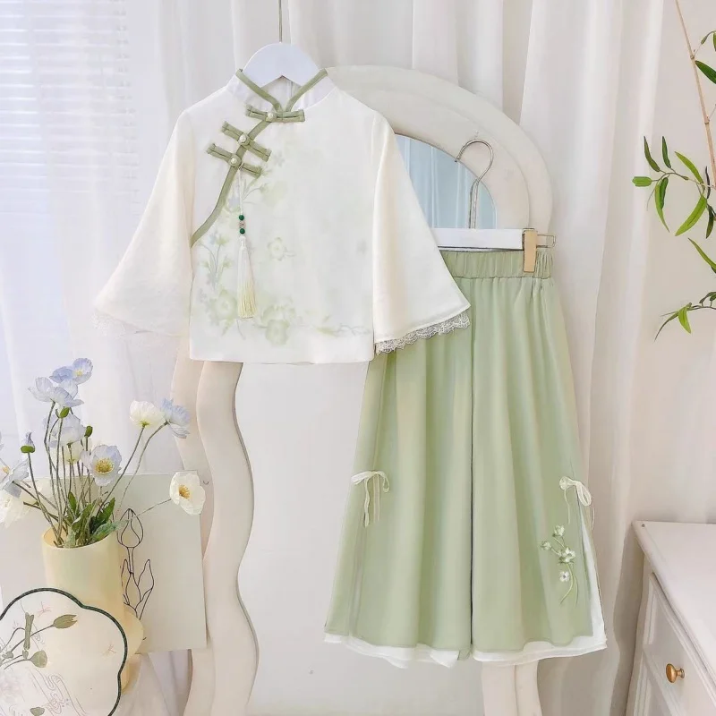 Girls' Hanfu Set, Chinese-Style Sheer Tang Suit, Children's Traditional Long-Sleeved National Style Clothing, Chinese Set