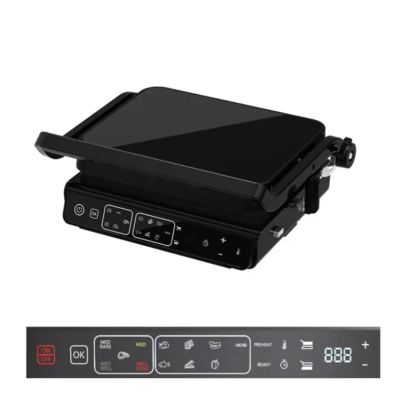 Custom Logo Electric Indoor Grill Griddle 10 Preset Functions PVC Digital Control Screen PTFE Non-Stick Material Household