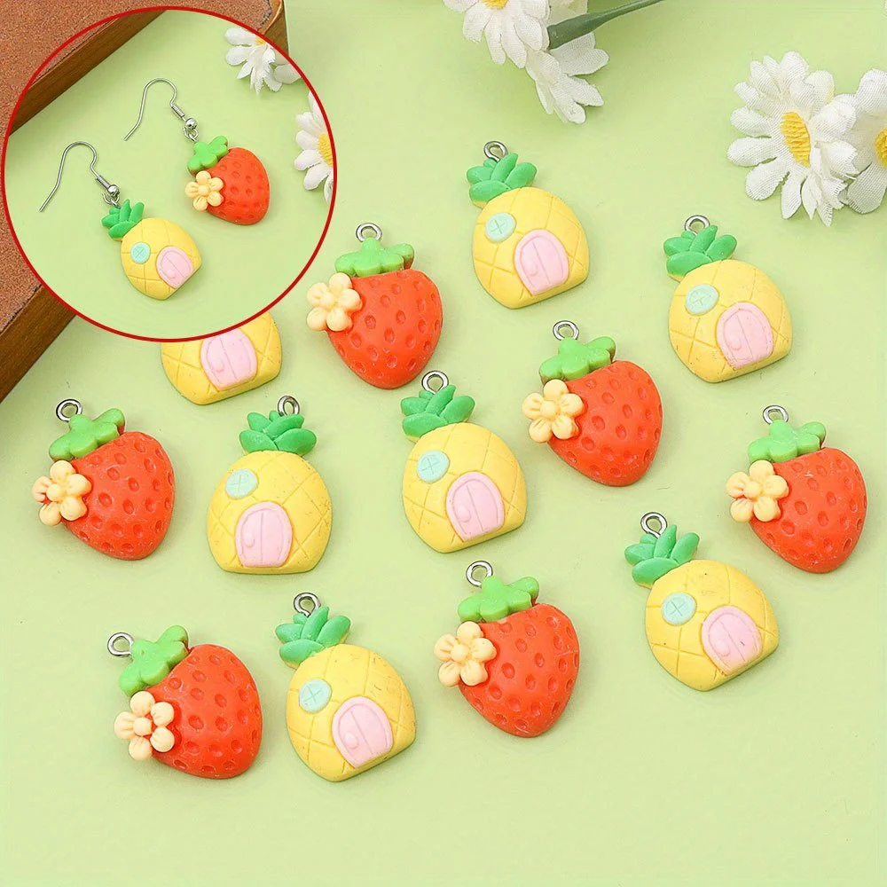 1/4/9pcs Multi-color Pineapple Strawberry-shaped Pendants,Diy Necklace Earrings, Valentine's Day Christmas and Thanksgiving Gift
