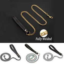 New Colorful Heavy Duty Dog Chain for Big Dogs Pitbull Gold Stainless Steel Dog Leash with Leather Handle Pet Stuff Accessories