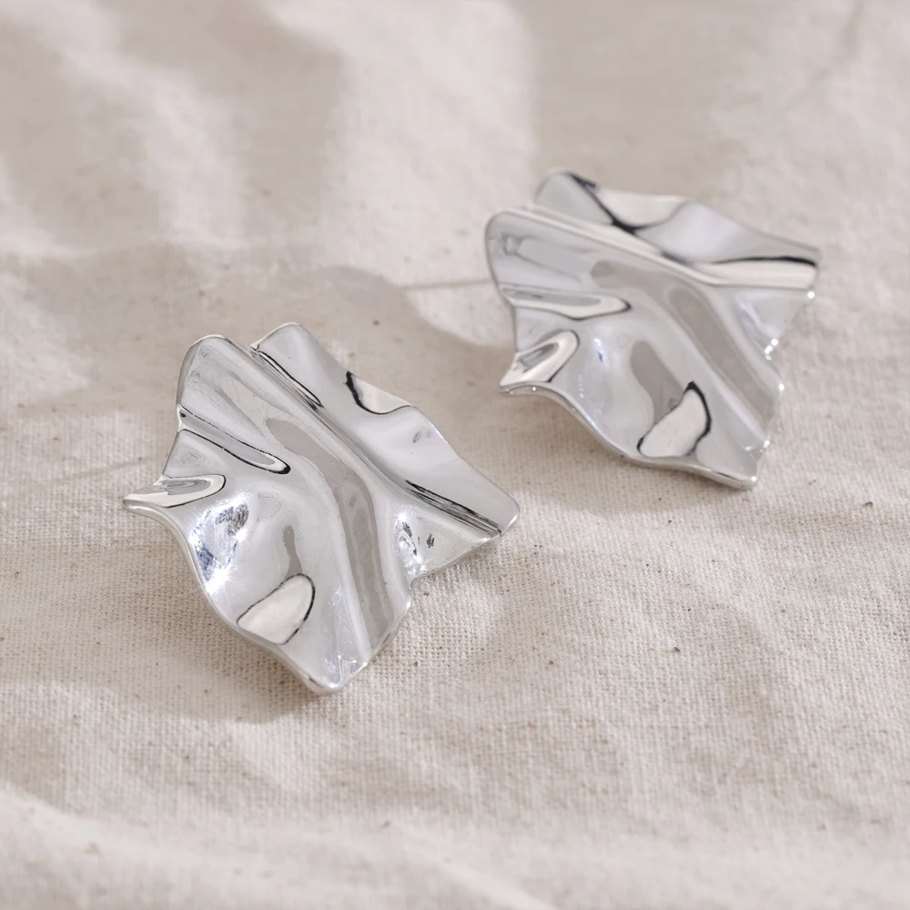 NiNice Trendy Stainless Steel Pleated Design Geometric Daily Earrings Stain Les Metal Minimalist Jewelry Rust Proof