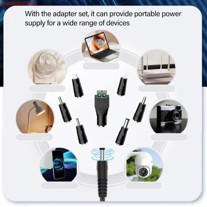 

E8BA PD100W Type C To DC5.5x2.1mm Power Cable 8 Connectors Tips Adjustable Output