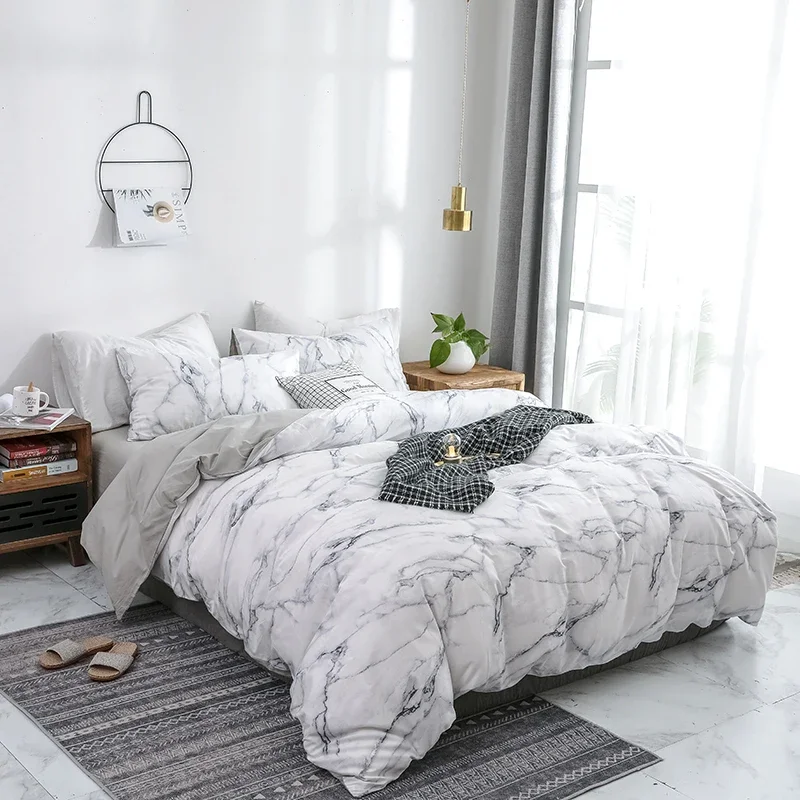 100% Cotton Duvet Cover Set Fashion Marble White Women Girls Home Bedclothes Soft Bedding Comforter Cover Twin Queen King Size