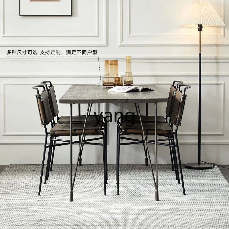 Lmm modern simple solid wood dining table and chair combination retro old house silent wind dining table