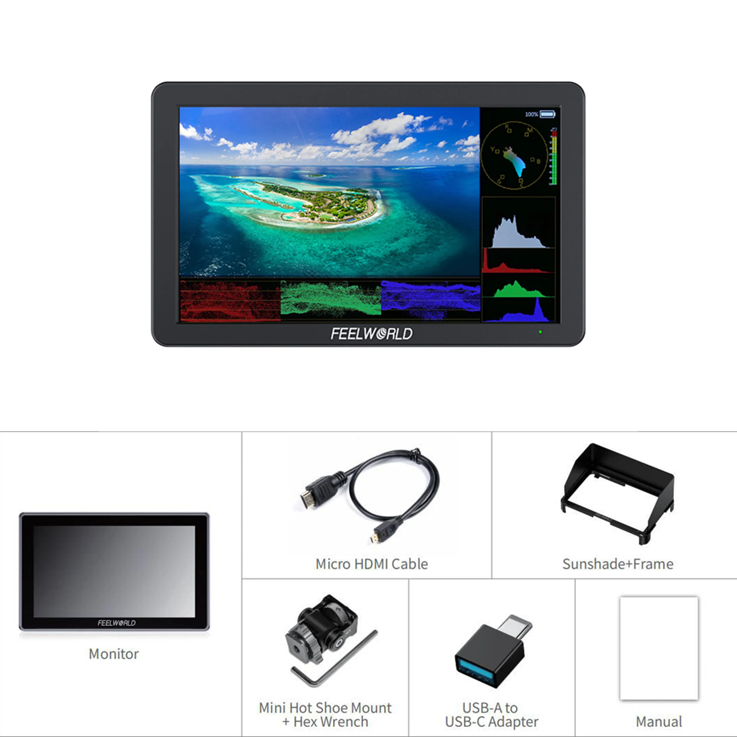 شاشة FEELWORLD T6 على الكاميرا IPS عالية السطوع 6 بوصة مبيت ألومنيوم لإنتاج الأفلام/تخصيص الشعار/مصنع بالجملة #6