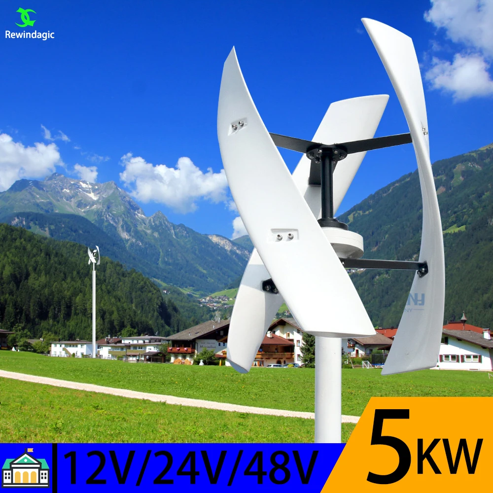 5000W Wind Turbine Generators 12v 24v 48v Low Start Wind Mills Speed Free Alternative Energy 3Blades With MPPT Hybrid Controller