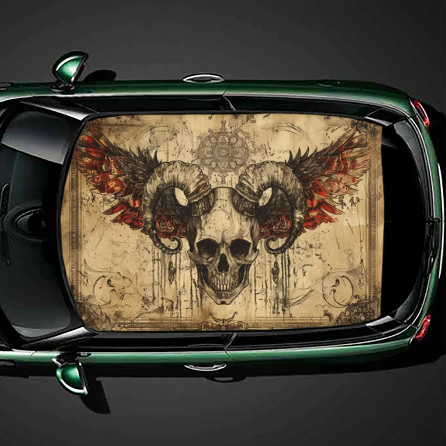 

Retro Ram Horned Skull PVC Car Roof Sticker, Self-Adhesive Waterproof Car Vinyl Decal, Car Decoration Protection Stickers, Easy