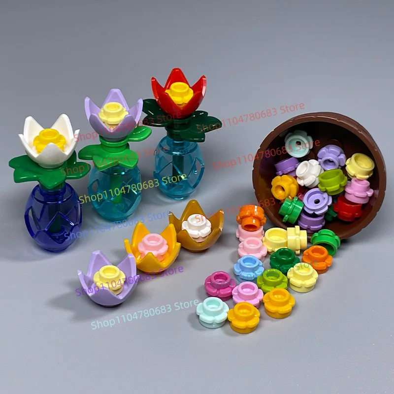 Moc blocos de construção de peça pequena planta lótus mini cena de rua montagem modelo ornamento dos desenhos animados anime acessórios brinquedo presente do feriado