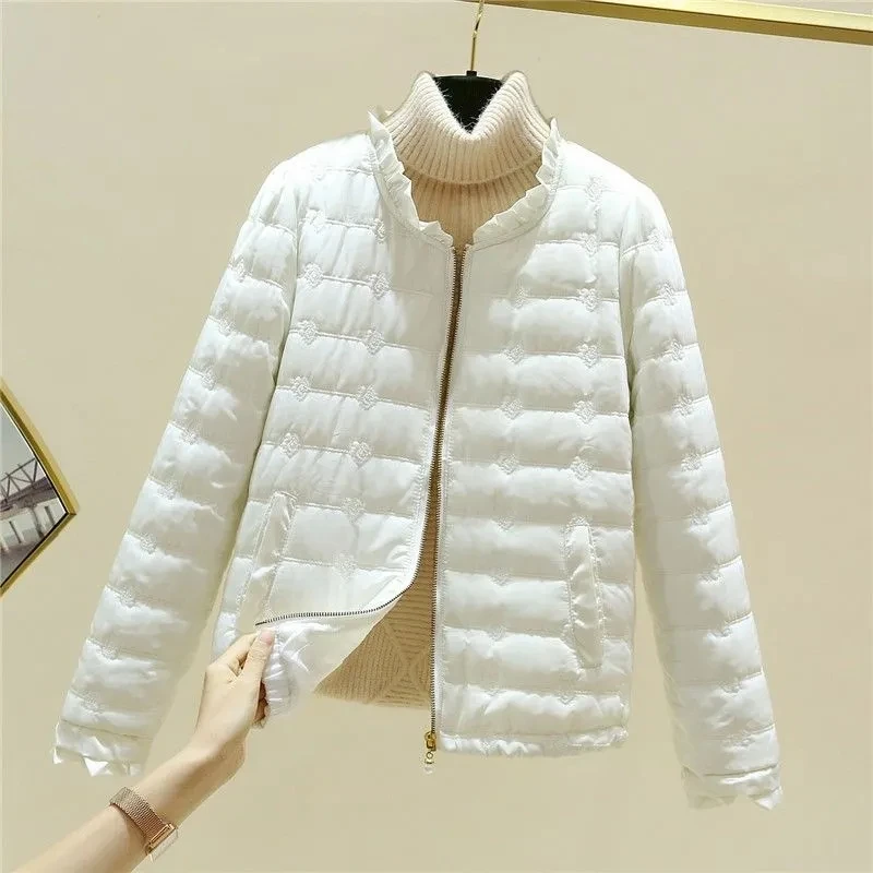 Manteau court rembourré en coton à volants pour femmes, petite veste rembourrée, pardessus mince, coréen, hiver, femme, sauvage, printemps, 2024