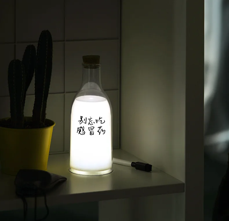 Milk Bottle Sleep Creative Atmosphere Charging With Message Bedside Decoration Small Night Lamp Portable Home Use