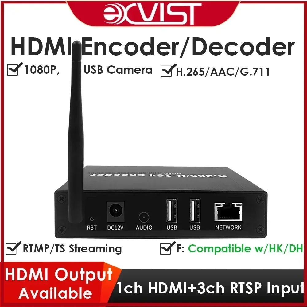 

H.265 1080P WiFi HDMI Encoder/Decoder with Loopout & Dual USB2.0 Webcam Recording ONVIF/HK Compatible IPTV YouTube Facebook