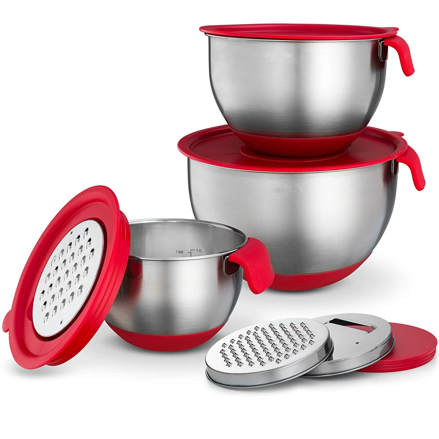 

Mixing Bowl Stainless Steel Lid Grater Non-Slip Cake Bread Salad Mixer Kitchen Washer String Tool Cover Food Container QA 156