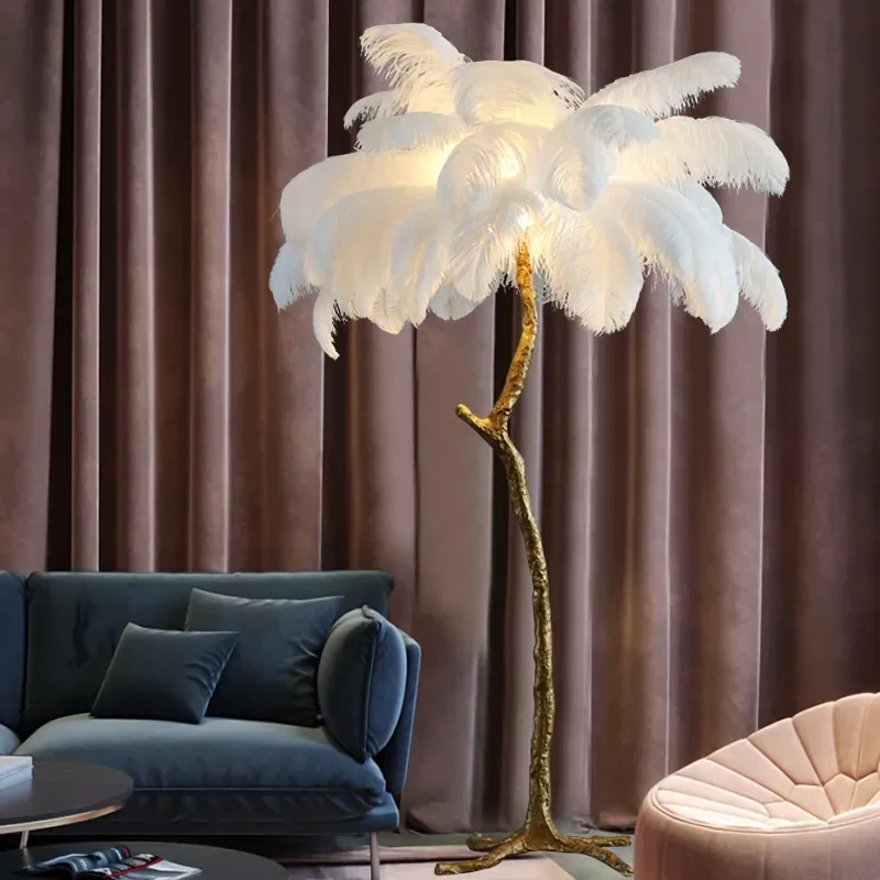 

Nordic Ostrich Feather Floor Lamp Gold Silver Resin Floor Light Modern Standing Lamp for Bedroom Living Room Home Decor Lights