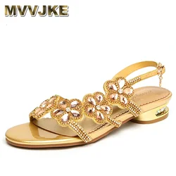 MVVJKENew Summer Shoes Flower Rhinestone Design Women Flat Shoes Female Sexy Comfortable Woman Sandals Open Toe Shoes LadiesShoe