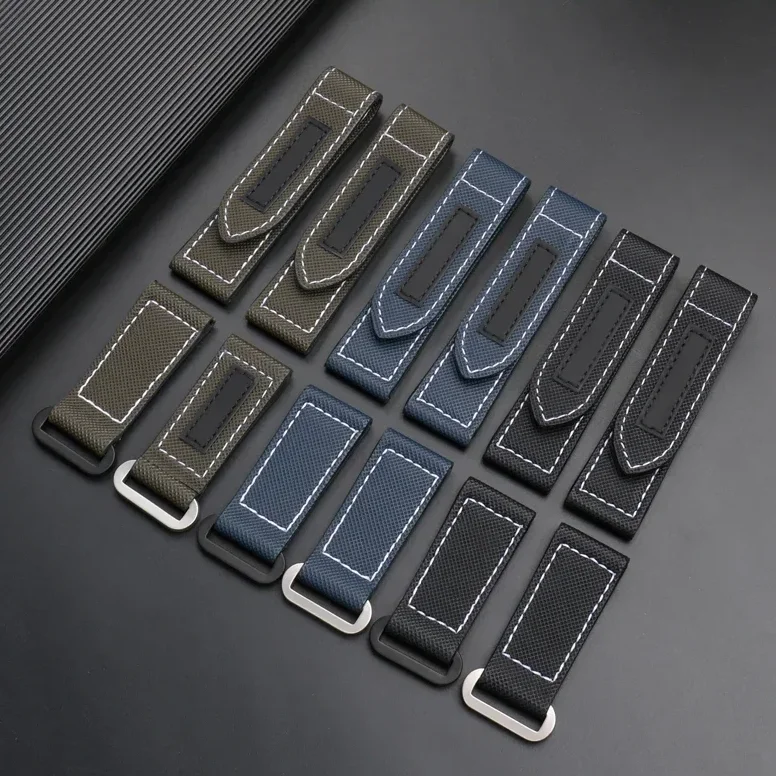24mm 26mm High Quality Nylon Fabric Watch Band Fit for Panerai Luminor PAM01118 Army green Canvas Genuine Leather Strap Bracelet