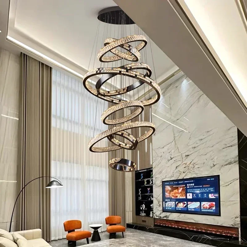 Crystal Led Ring Pendant Lights Modern Chandelier Ceiling Lamps Living Dining Room Decoration Lustre Hanging Fixtures Luminaire