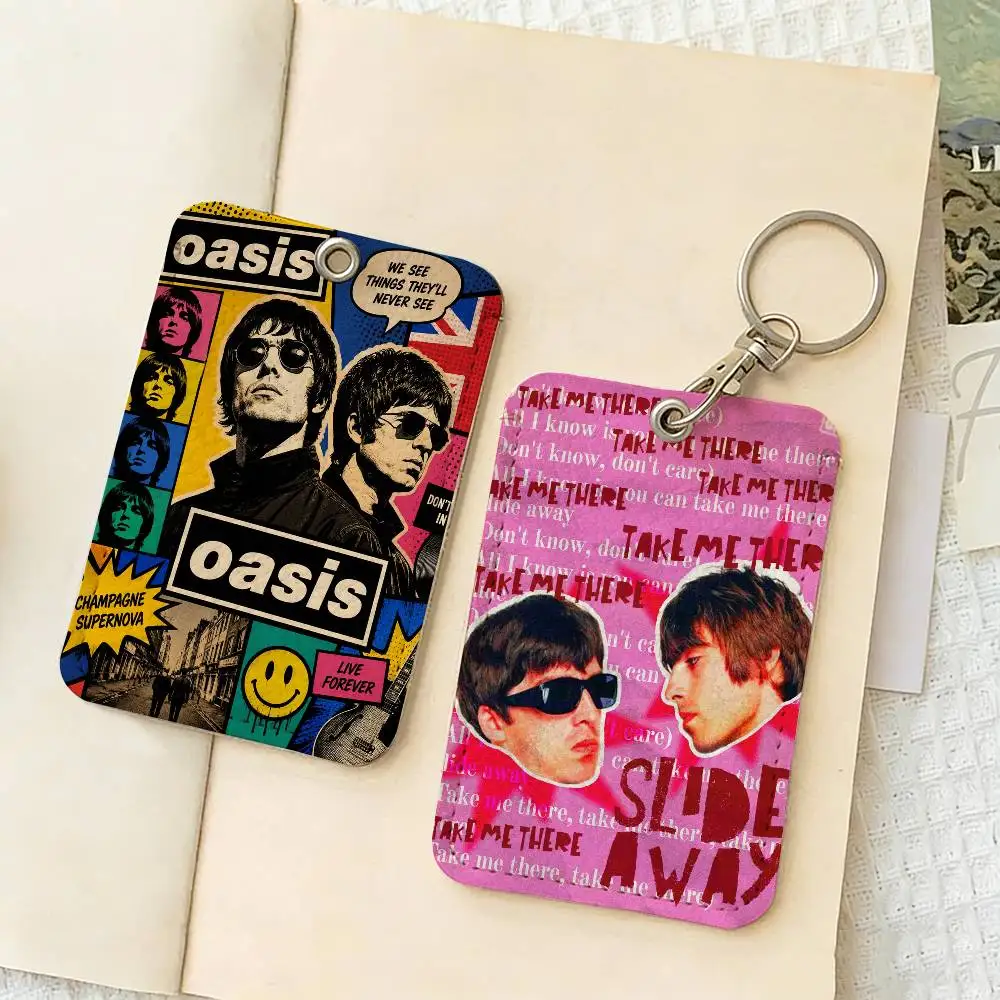 Band O-Oasis Classics Rectangle ID Card Case Keychain Access Card Bag Key Tag Ring Leather Card Holder Key Ring Access