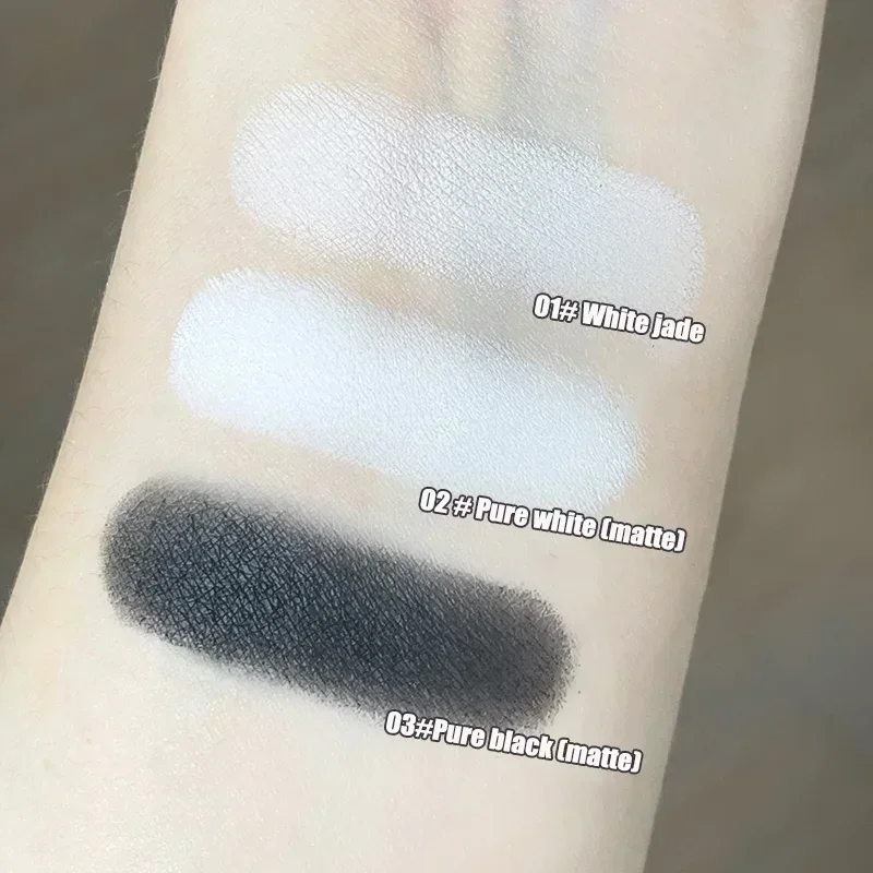 Monochrome weiße matte Lidschatten Puder Pigment dauerhafte aufhellende Nut Hochglanz liegende Seidenraupe Text marker Stift Augen Make-up