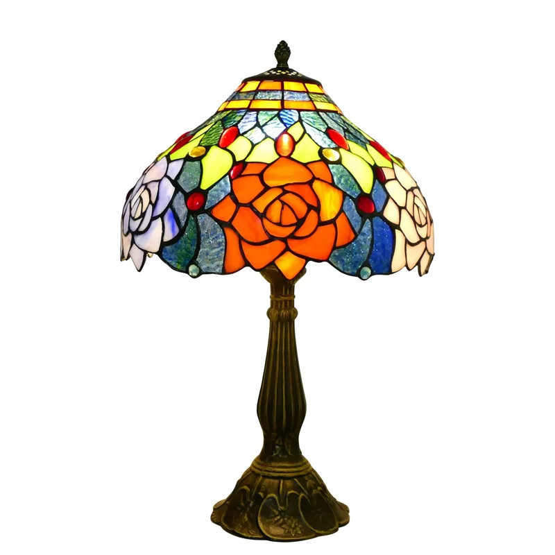 

Craft Gifts for Living Room Bedroom Study Desk Light Stained Glass Peony Flower Style Table Light, Handmade Antique Art